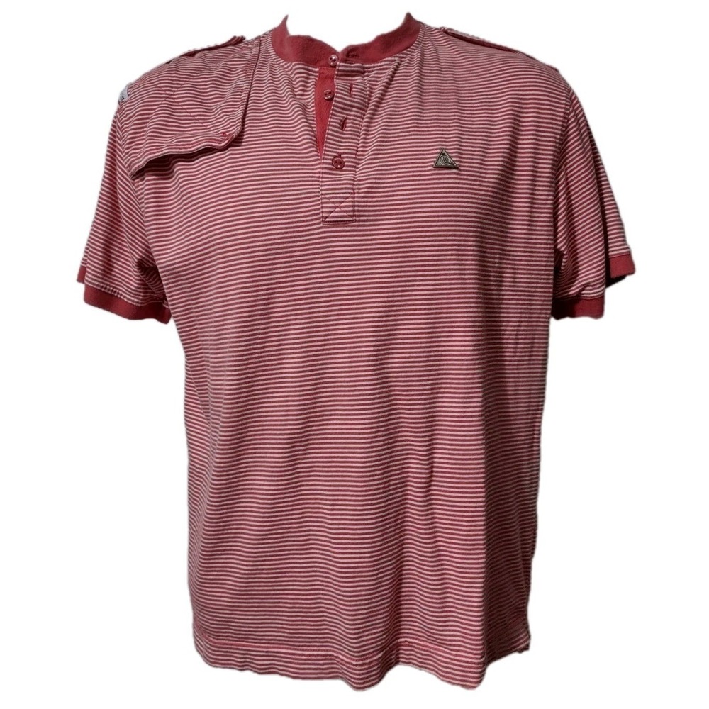 Rocawear Polo Mens Size XLarge Unique Design Red White Striped Short Sleeve Logo